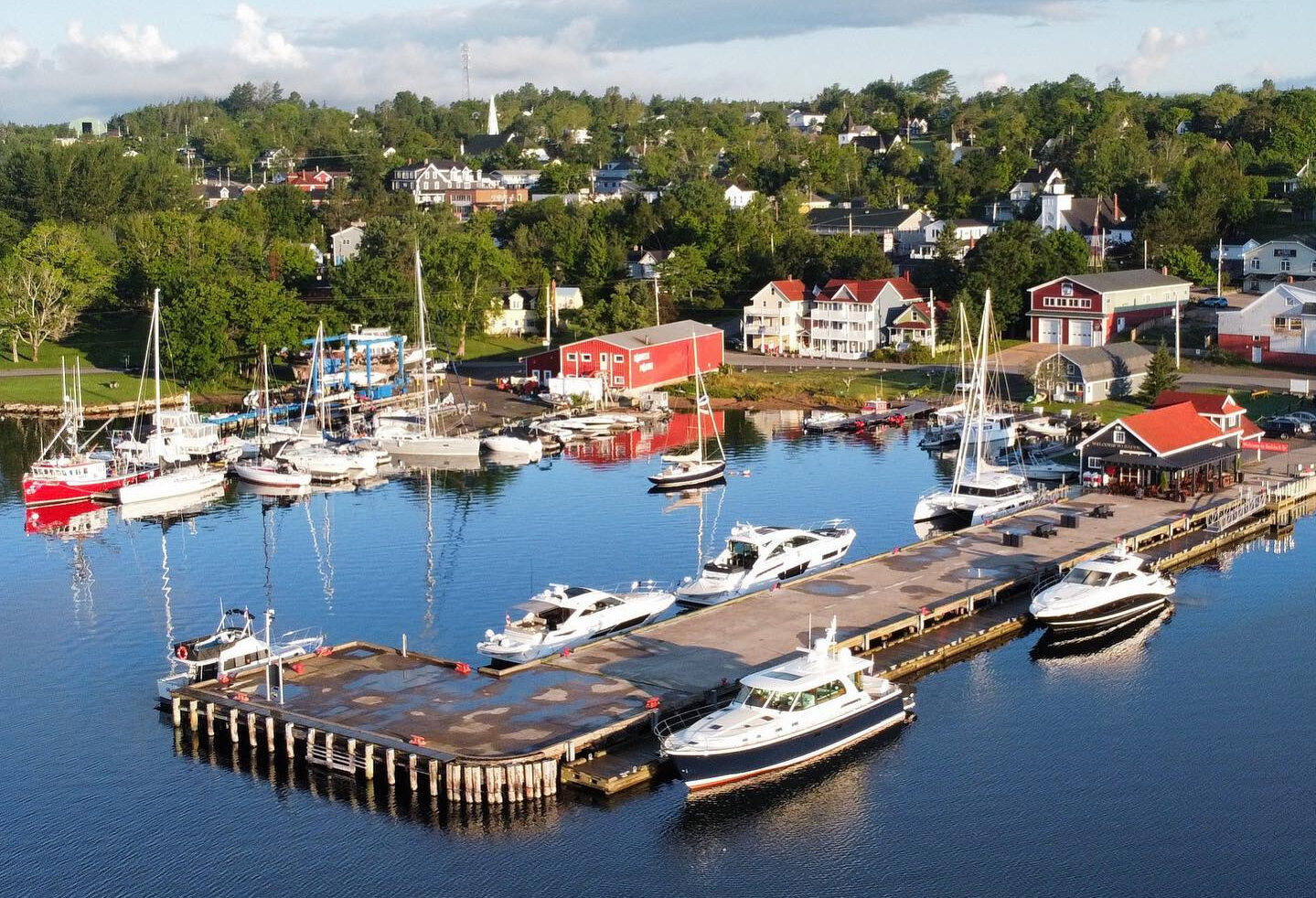 Aerial photo of small town waterfront